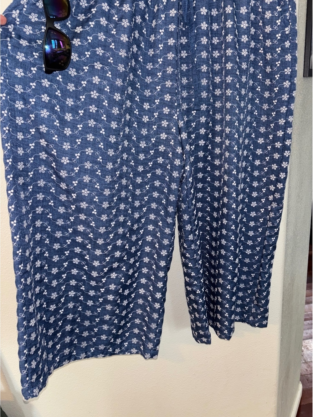 Harper Blue Floral Embroidered Eyelet Wide Leg Cropped Culotte Pants Plus 3X